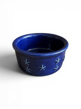 Longaberger American Eagle Blue Dip Dish Embossed Stars Collectible Crock USA